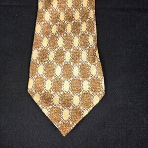 CLUBFELLOW Men's Tie Brown Gold 100% Silk Geometric Pattern